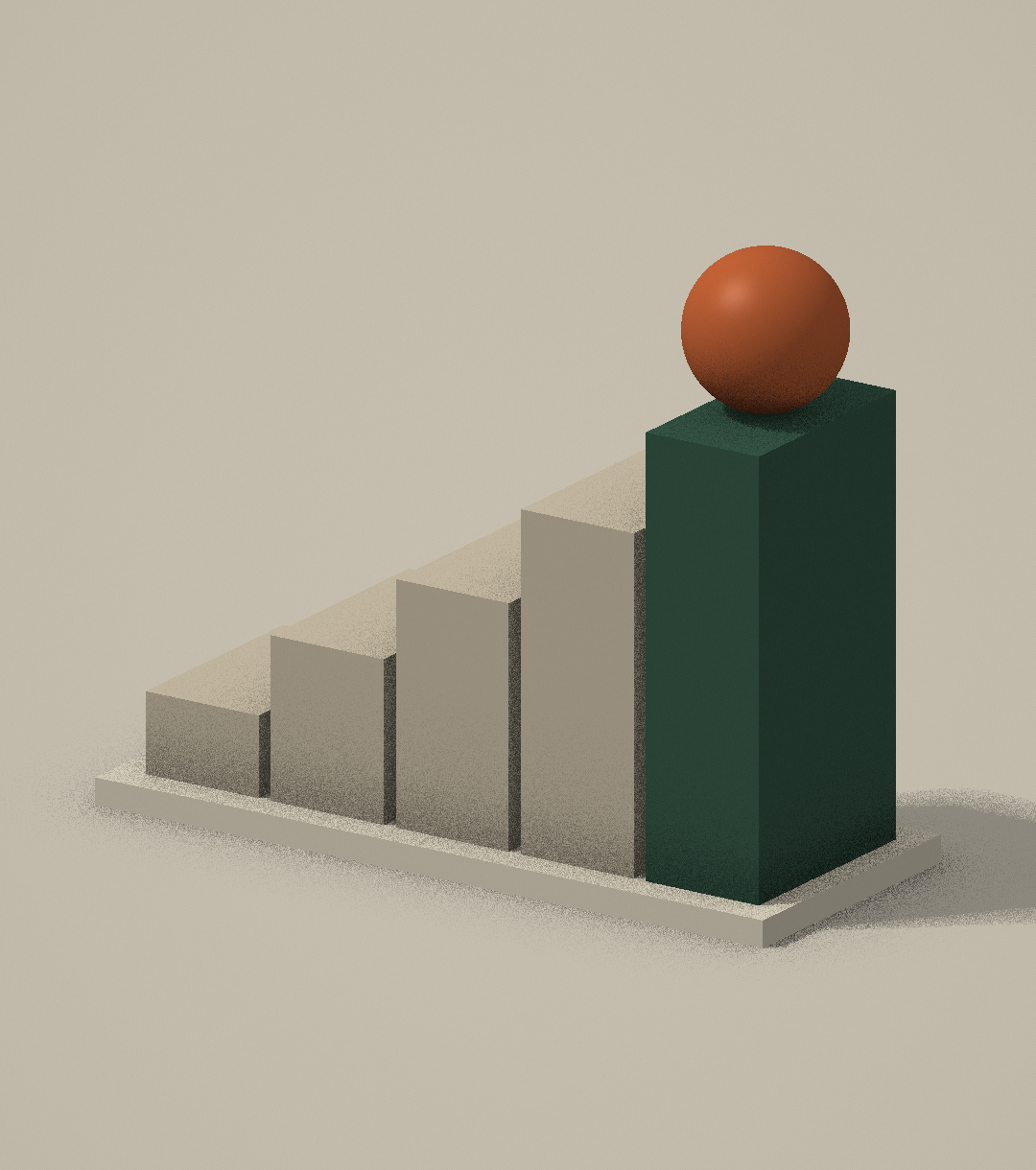 Original architectural illustration of ascending stone columns and a copper sphere, representing a clear path to business growth
